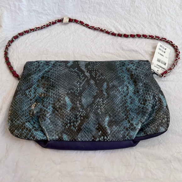 Elie Tahari Teal Snakeskin, with Purple and Red Leather Clutch - Picture 3 of 9